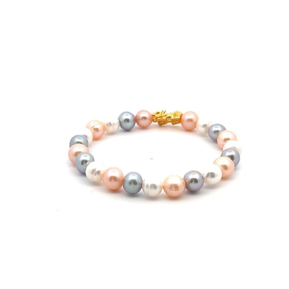 18K Gold Pixiu Piyao Bracelet Natural Gemstones Freshwater Pearl Multicolor 6.5m - Picture 3 of 4